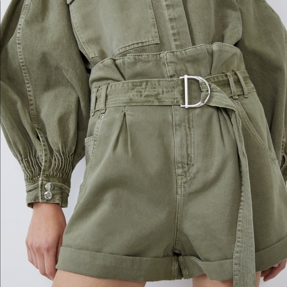 Zara Olive High Waist Paperbag Shorts - Picture 9 of 11